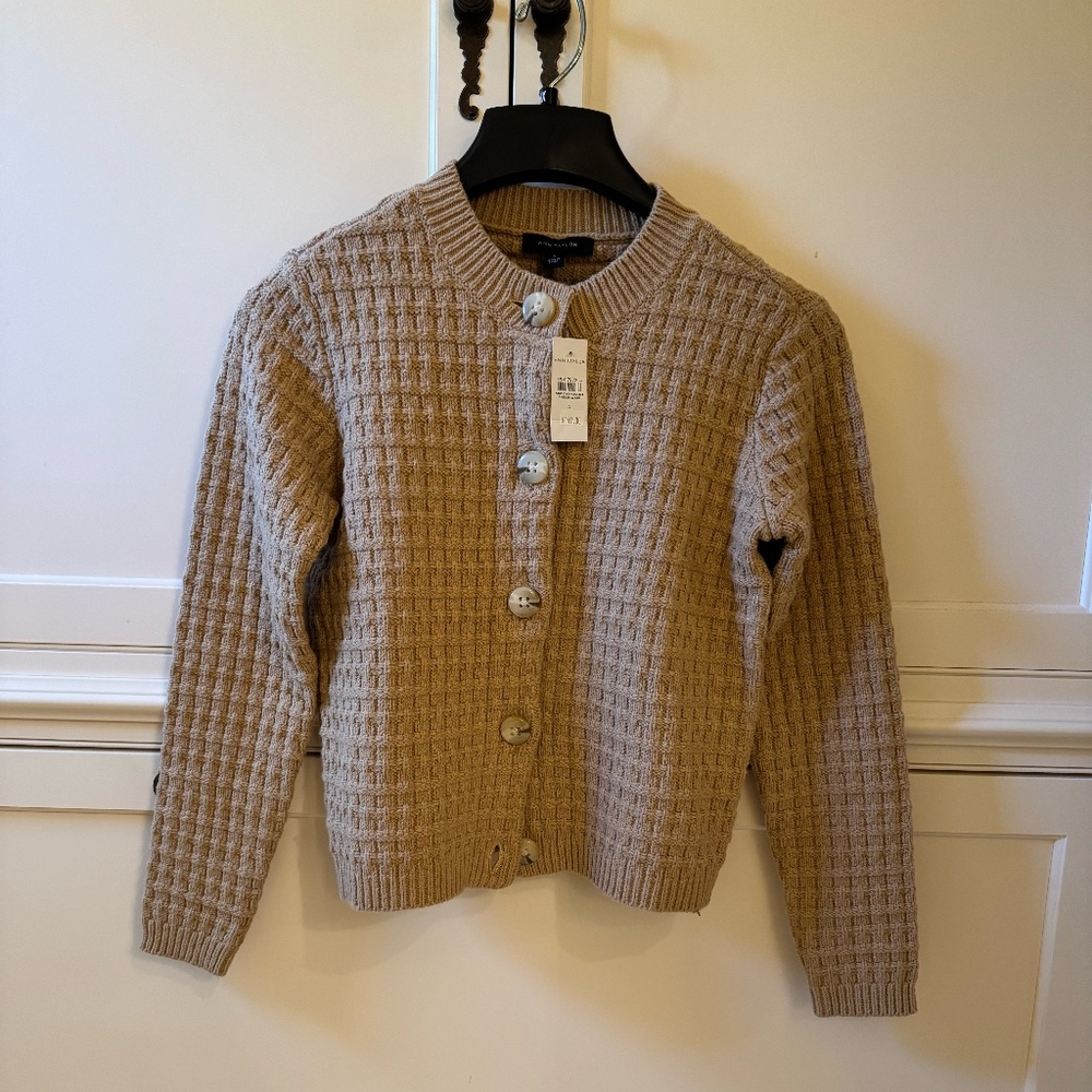 Ann Taylor Beige Knit Button-Up Cardigan